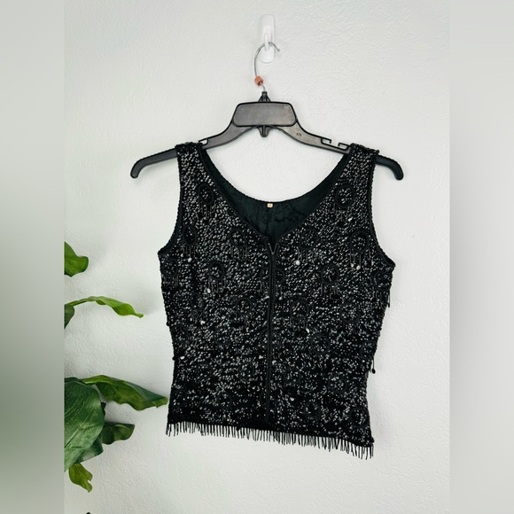 Vintage 1960s Black Sequins Top Forecast Shop Beaded and Sequined Sweater Blouse - Picture 6 of 9